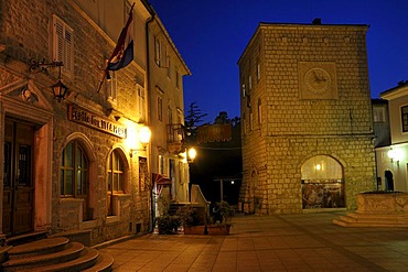 Forum Square at night in the town of Krk, Croatia, Europe