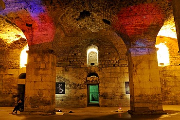 Light installation in the Roman vaults in the cryptoporticus under the Diocletian Palace in Split, Croatia, Europe