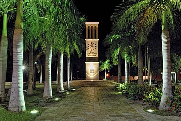 McBean Clock Tower with nocturnal illumination, Frederiksted, St. Croix island, U.S. Virgin Islands, United States