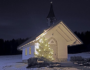 Small chapel in the Bavarian Forest at Christmas time, Bavaria, Germany, Europe