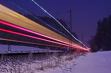 Railway, light trace, winter