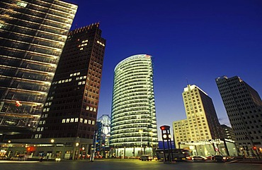 High-rise buildings on Potsdamer Platz, with Chrysler Building, Sony Center, DB Tower and Beisheim Center with Ritz Carlton Hotel, Berlin Tiergarten, Berlin, Germany, Europe