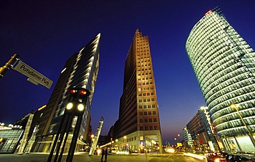 Skyscrapers on Potsdamer Platz square, Chrysler Building, Sony Center, DB Tower and Beisheim Center with Ritz Carlton Hotel, Tiergarten district, Berlin, Germany, Europe