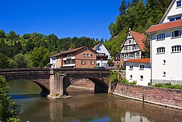 Hirschbruecke bridge crossing the Nagold River, Wildberg, Black Forest, Baden-Wuerttemberg, Germany, Europe