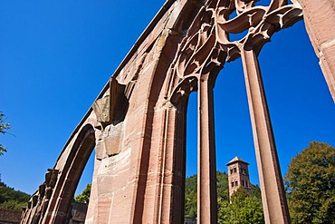 Hirsau Abbey, cloister with the Eulenturm, Owl Tower, Hirsau, Black Forest, Baden-Wuerttemberg, Germany, Europe