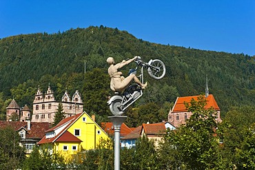 Hirsau Abbey with a sculpture by Peter Lenk, Hirsau, Black Forest, Baden-Wuerttemberg, Germany, Europe