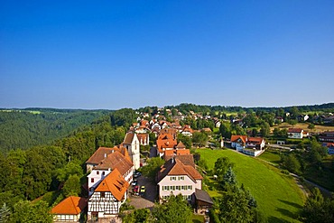 View of Zavelstein from the Burgruine Zavelstein castle ruins, Bad Teinach Zavelstein, Black Forest, Baden-Wuerttemberg, Germany, Europe