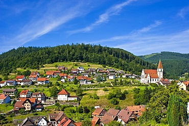 Townscape with Heilig-Kreuz-Kirche church, Reichental, Black Forest, Baden-Wuerttemberg, Germany, Europe