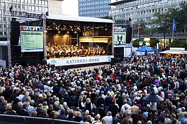 Essener Philharmoniker philharmonic orchestra in the central Kennedyplatz square at the Essen-Original, multi-day open-air concert event throughout the city of Essen, North Rhine-Westphalia, Germany, Europe