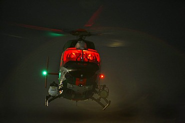 Patrol helicopter with night flying capability, image intensifier, infrared camera, night mission, police flying squadron NRW, Duesseldorf, North Rhine-Westphalia, Germany, Europe