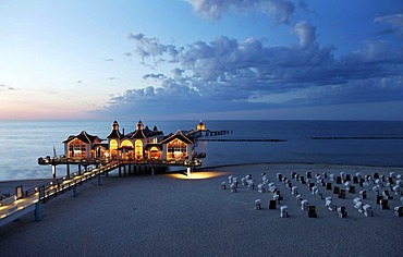 Beach and pier of Sellin, Ruegen island, Mecklenburg-Western Pomerania, Germany, Europe