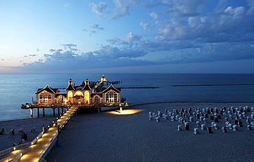 Beach and pier of Sellin, Ruegen island, Mecklenburg-Western Pomerania, Germany, Europe