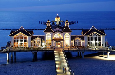 Beach and pier of Sellin, Ruegen island, Mecklenburg-Western Pomerania, Germany, Europe