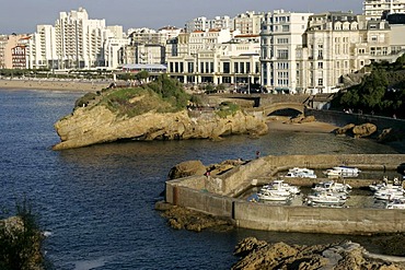 City waterfront with hotel, marina, Biarritz, Pyrenees-Atlantiques, Atlantic Coast, Aquitaine, France, Europe