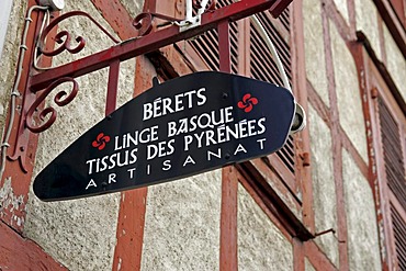 Beret Basque hat shop sign, Bayonne, Aquitaine, France, Europe