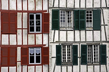 Quarter timbered buildings with shuttered windows, Bayonne, Aquitaine, France, Europe