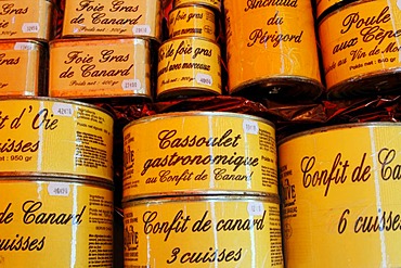 Confit and foie gras, Domme fortress, Dordogne, Aquitaine, France, Europe