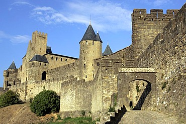 Medieval walled fortress city of Carcassonne, Aude, Languedoc-Roussillon, France, Europe
