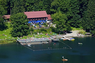 Lido Freibergsee lake near Oberstdorf, Allgaeu, Bavaria, Germany, Europe