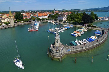 Harbour with Mangturm tower in Lindau, Lake Constance, Allgaeu, Bavaria, Germany, Europe