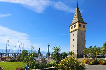 Harbour with Mangturm tower in Lindau on Lake Constance, Allgau, Bavaria, Germany, Europe