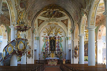 St. Gallus Kirche church, Kisslegg, Upper Swabia, Allgaeu, Baden-Wuerttemberg, Germany, Europe