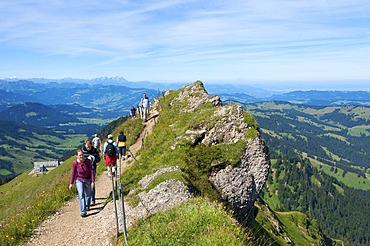 Hikers, Mt. Hochgrat in Oberstaufen, Allgaeu, Bavaria, Germany, Europe