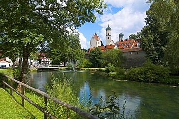 Pond at the city wall of Isny, Allgaeu, Bavaria, Germany, Europe