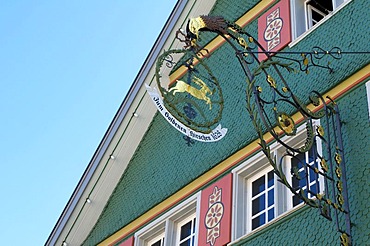 Hanging tavern sign in Lindenberg, Allgaeu, Bavaria, Germany, Europe