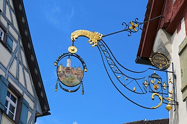 Guild sign on the Heimatmuseum museum for local history in Wangen im Allgaeu, Baden-Wuerttemberg, Germany, Europe