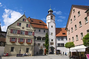 Town hall tower in the old town of Wangen im Allgaeu, Upper Swabia, Allgaeu, Baden-Wuerttemberg, Germany, Europe