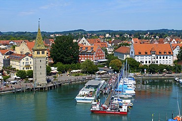 Harbor with Mangturm tower in Lindau, Lake Constance, Bavaria, Germany, Europe