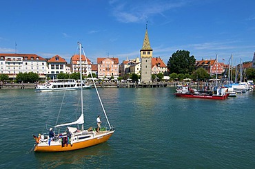 Harbour and Mangturm tower in Lindau, Lake Constance, Bavaria, Germany, Europe