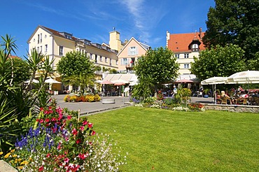 Waterfront at the harbor in Lindau, Lake Constance, Bavaria, Germany, Europe