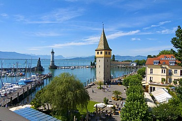 Harbour and Mangturm tower in Lindau, Lake Constance, Bavaria, Germany, Europe