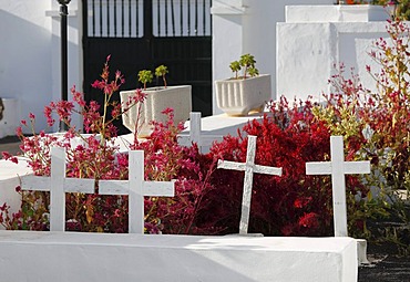 White crosses in the cemetery of Haria, Lanzarote, Canary Islands, Spain, Europe