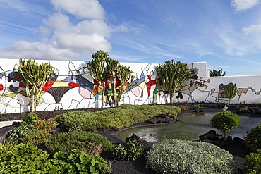 Fundacion Cesar Manrique, wall painting in the garden of Manrique's former residence in Teguise, Lanzarote, Canary Islands, Spain, Europe