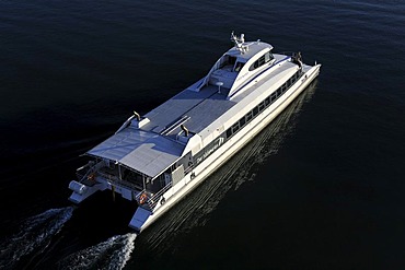 The catamaran Ferdinand connects the two towns of Konstanz and Friedrichshafen, Bodenseekreis district, Baden-Wuerttemberg, Germany, Europe