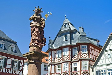 Statue, Old Market Square, Heppenheim, Hesse, Germany, Europe