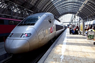 A SNCF train of the French Railways in the Frankfurt train station, Frankfurt am Main, Hesse, Germany, Europe