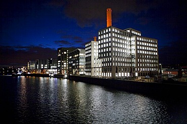 Industrial building, heating plant in the Westhafen Western Harbor, Frankfurt am Main, Hesse, Germany, Europe