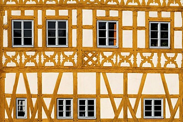 Franconian half-timbere on the old town hall, mid-15th century, Obere Bruecke bridge 1, Bamberg, Upper Franconia, Bavaria, Germany, Europe