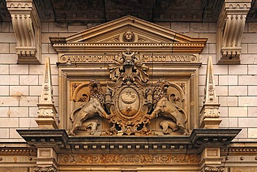 Coat of arms, 1892, of Halle at the town hall, Marktplatz, Halle Saale, Saxony-Anhalt, Germany, Europe