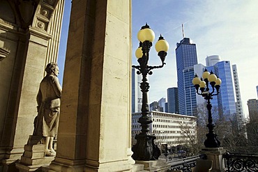 Roof terrace, Old Opera, Alte Oper, on Opernplatz Square, skyline of the financial district in the back, Frankfurt am Main, Hesse, Germany, europe