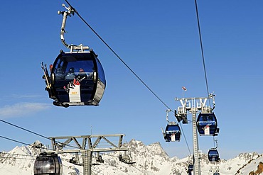 Silvrettabahn cable cars, Ischgl ski resort, Tyrol, Austria, Europe