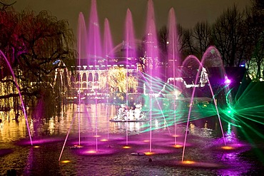 Illuminations at the Tivoli Lake, Copenhagen, Denmark, Europe