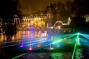 Illumination show at the Tivoli Lake in Copenhagen, Denmark, Europe