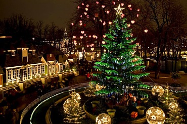 Christmas tree in Tivoli, Copenhagen, Denmark, Europe