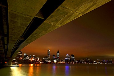 Skyline across the Swan River from under the Narrows Bridge, Perth, Western Australia, Australia