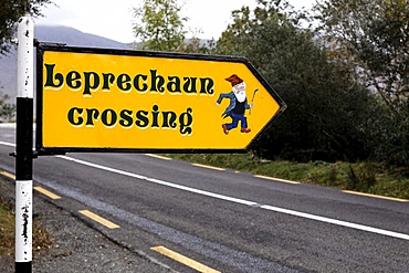 Leprechaun crossing, sign, Killarney National Park, County Kerry, Ireland, Europe